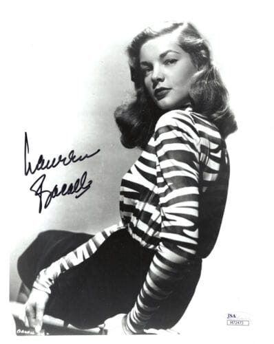 LAUREN BACALL HAND SIGNED 8x10 PHOTO SEXY POSE IN TIGER SKIN TOP JSA ...