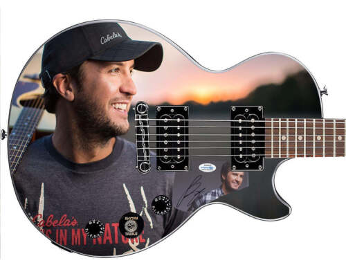 LUKE BRYAN AUTOGRAPHED GIBSON EPIPHONE LES PAUL PHOTO GRAPHICS GUITAR ACOA ACOA COLLECTIBLE MEMORABILIA