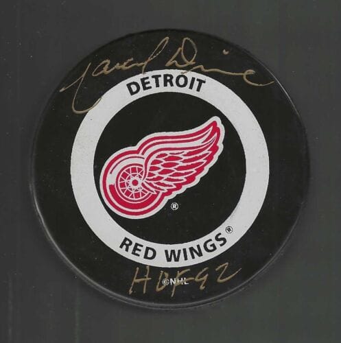 MARCEL DIONNE SIGNED & INSCRIBED DETROIT RED WINGS OFFICIAL GAME PUCK COLLECTIBLE MEMORABILIA