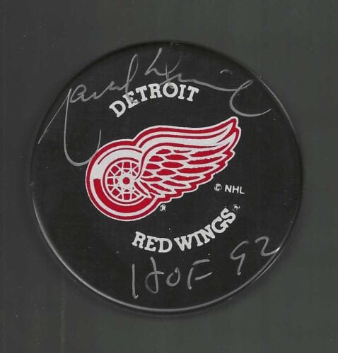 MARCEL DIONNE SIGNED & INSCRIBED DETROIT RED WINGS TRENCH SOUVENIR PUCK – SILVER COLLECTIBLE MEMORABILIA