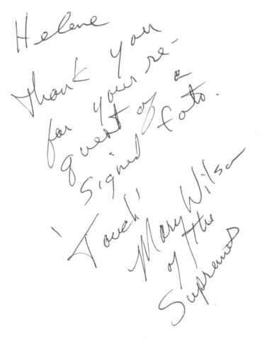 MARY WILSON HAND SIGNED+HAND WRITTEN 4×5 NOTE+COA AWESOME THE SUPREMES COLLECTIBLE MEMORABILIA