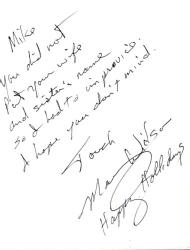 MARY WILSON HAND SIGNED+HAND WRITTEN 4×5 NOTE+COA TO MIKE THE SUPREMES COLLECTIBLE MEMORABILIA