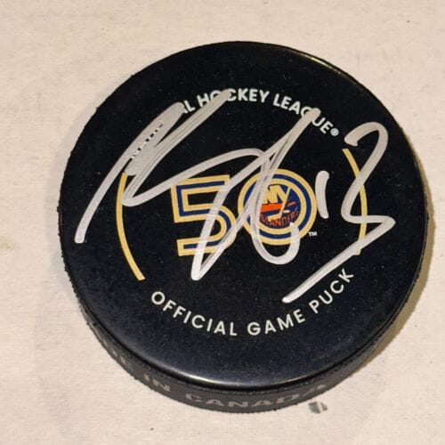 MATHEW BARZAL SIGNED NY ISLANDERS 50TH ANN OFFICIAL GAME PUCK BECKETT (BAS) COLLECTIBLE MEMORABILIA