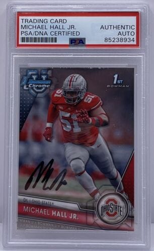 MICHAEL HALL JR SIGNED 2023 BOWMAN CHROME U ROOKIE CARD OHIO STATE PSA/DNA COLLECTIBLE MEMORABILIA