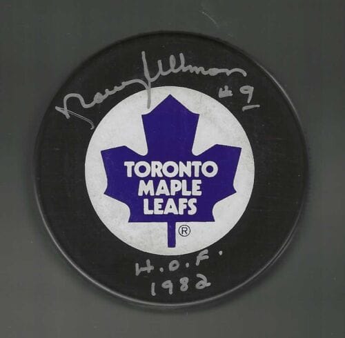 NORM ULLMAN SIGNED & INSCRIBED TORONTO MAPLE LEAFS TRENCH PUCK COLLECTIBLE MEMORABILIA