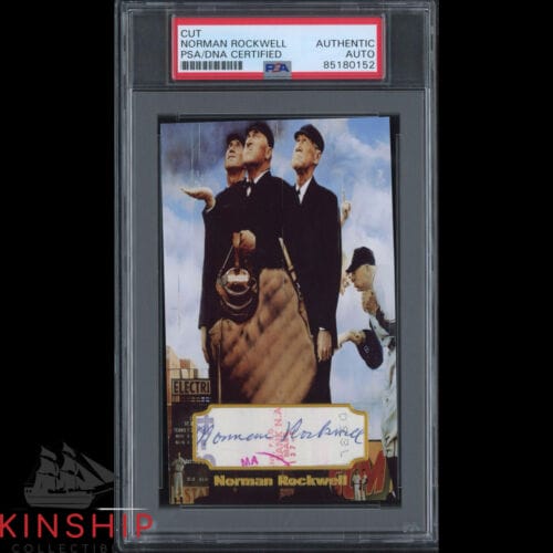Norman Rockwell signed Cut 3x5 Custom Card PSA DNA Slab Artist Auto C2619