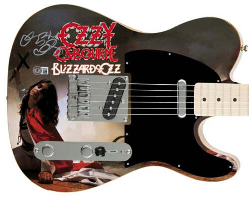 OZZY OSBOURNE SIGNED FENDER BLIZZARD OF OZZ GRAPHICS PHOTO GUITAR BAS WITNESS COLLECTIBLE MEMORABILIA