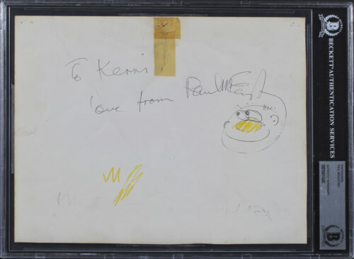 PAUL MCCARTNEY BEATLES “LOVE” SIGNED 8×10 PHOTO W/ FACIAL DOODLE SKETCH BAS SLAB COLLECTIBLE MEMORABILIA