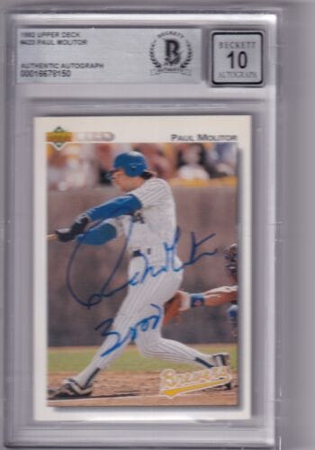 PAUL MOLITOR signed (1992 UPPER DECK) BREWERS 10 auto Baseball card BECKETT BAS