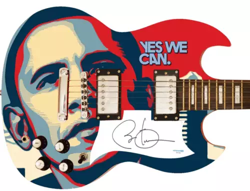 PRESIDENT BARACK OBAMA SIGNED CUSTOM GRAPHICS YES WE CAN GUITAR ACOA COLLECTIBLE MEMORABILIA