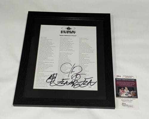 PUBLIC ENEMY SIGNED REBEL WITHOUT A PAUSE LYRIC SHEET CHUCK D FLAV JSA COA COLLECTIBLE MEMORABILIA
