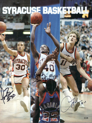 RAUTINS+BRUIN+SANTIFER HAND SIGNED 1982-83 SYRACUSE BASKETBALL MEDIA GUIDE+COA COLLECTIBLE MEMORABILIA