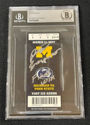 RED BERENSON SIGNED & INSCRIBED MICHIGAN WOLVERINES FINAL WIN TICKET BECKETT COLLECTIBLE MEMORABILIA