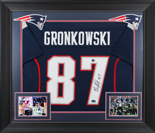 ROB GRONKOWSKI AUTHENTIC SIGNED NAVY BLUE PRO STYLE FRAMED DISPLAY BAS WITNESSED COLLECTIBLE MEMORABILIA