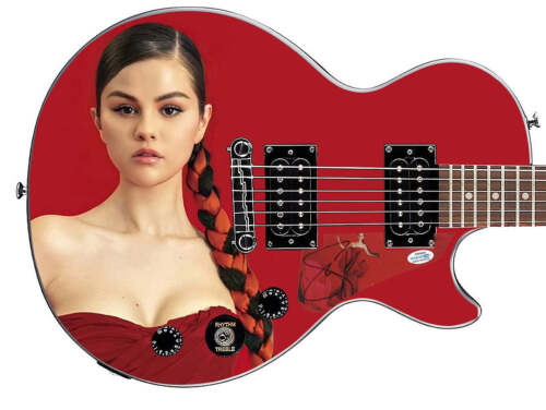 SELENA GOMEZ AUTOGRAPHED GIBSON EPIPHONE LES PAUL PHOTO GRAPHICS GUITAR ACOA COLLECTIBLE MEMORABILIA