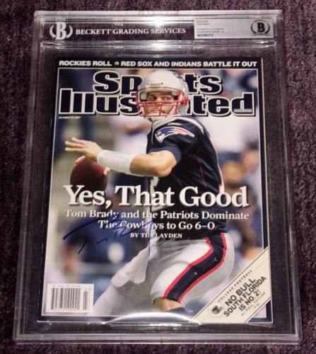 TOM BRADY SIGNED SPORTS ILLUSTRATED BAS BECKETT & ENCAPSULATED GRADED 10 COLLECTIBLE MEMORABILIA