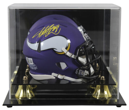 VIKINGS ADRIAN PETERSON SIGNED SPEED MINI HELMET YELLOW SIG W/ CASE BAS WITNESS COLLECTIBLE MEMORABILIA