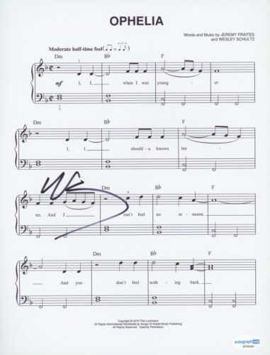 WESLEY SCHULTZ “THE LUMINEERS” AUTOGRAPH SIGNED ‘OPHELIA’ SHEET MUSIC ACOA COLLECTIBLE MEMORABILIA