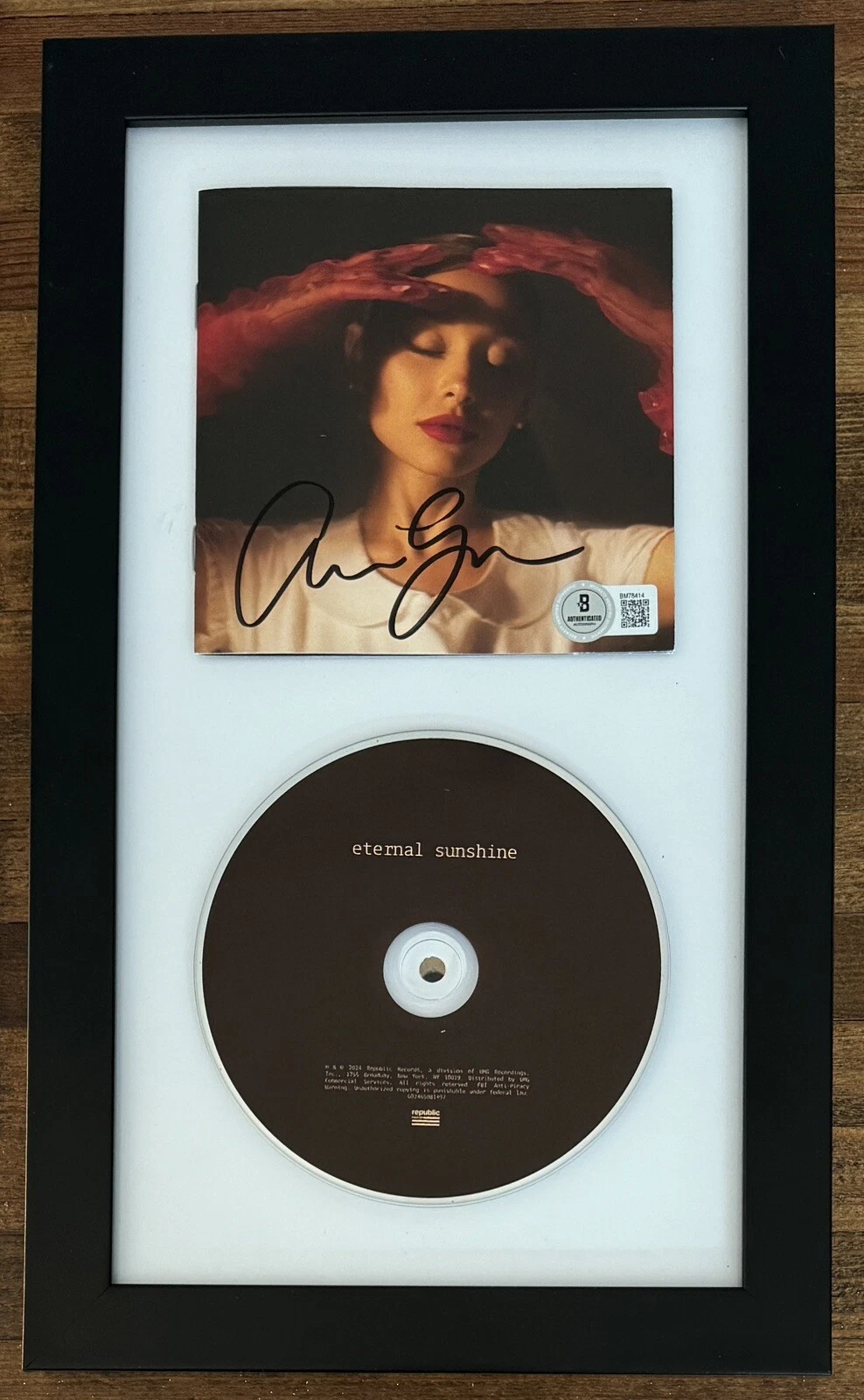 FRAMED Ariana Grande SIGNED Eternal Sunshine CD ENTIRE NAME Auto BAS Beckett COA