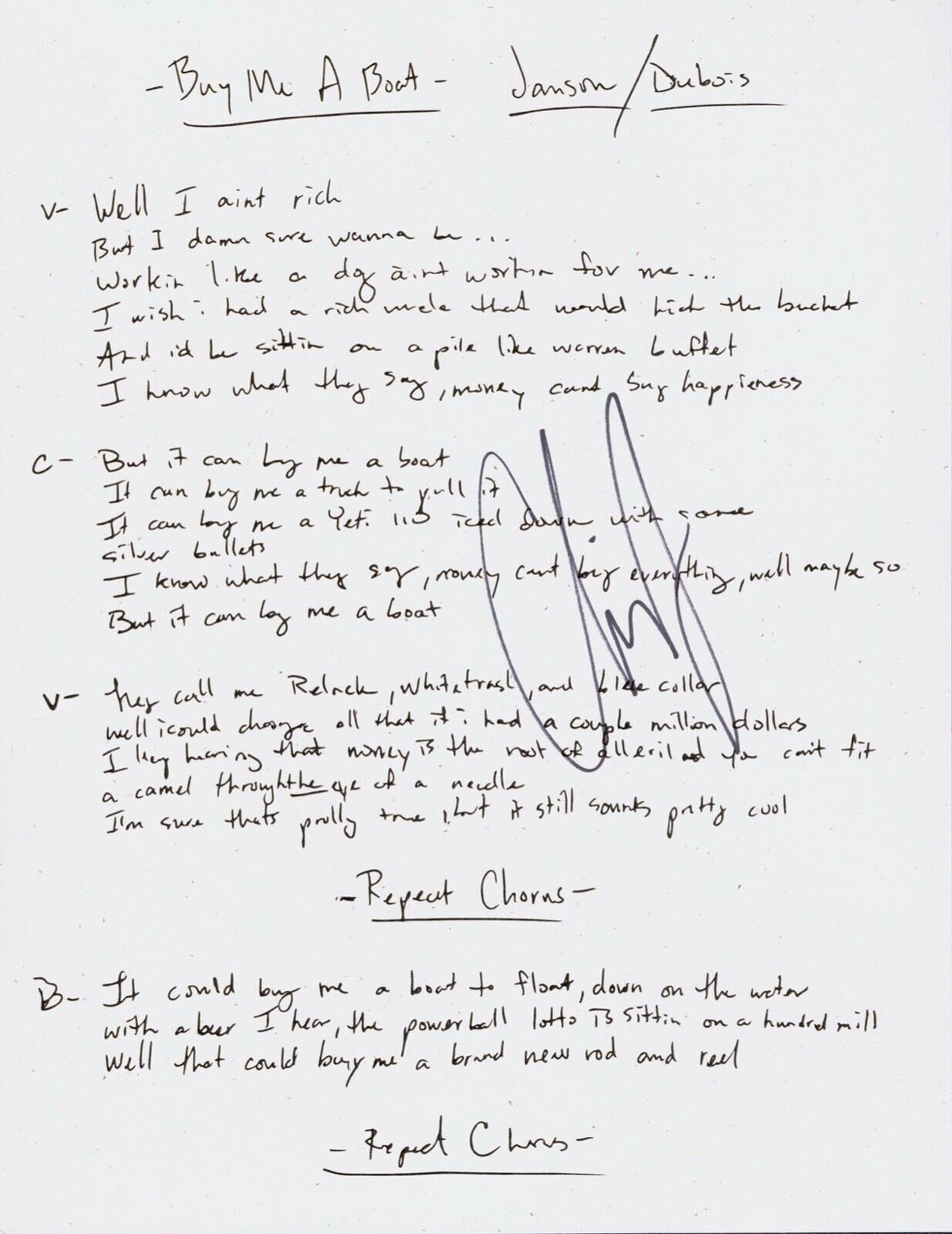 CHRIS JANSON Signed Autograph Lyrics 