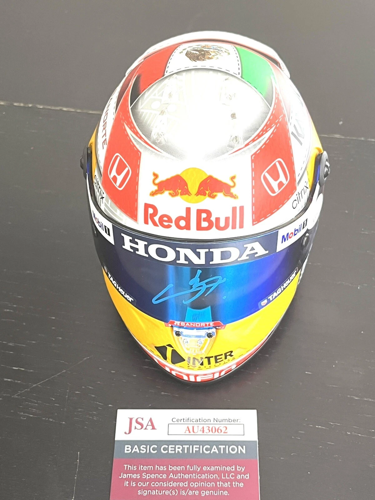 Sergio Checo Perez Hand Signed 1:2 Mini Helmet Redbull Racing F1 JSA Cert #3