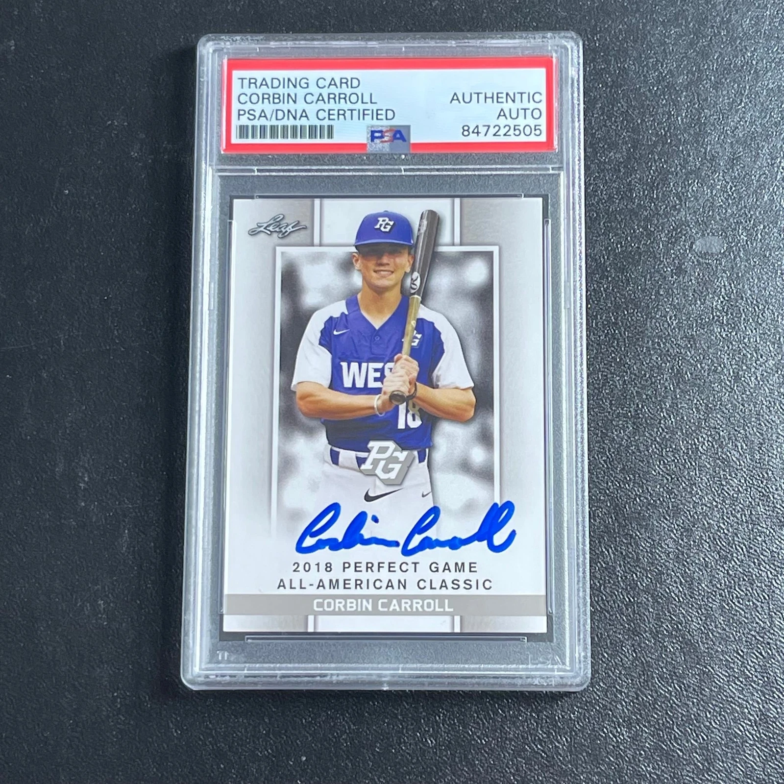 2018 Leaf Perfect Game trading card signed by Corbin Carroll PSA/DNA Arizona Dia