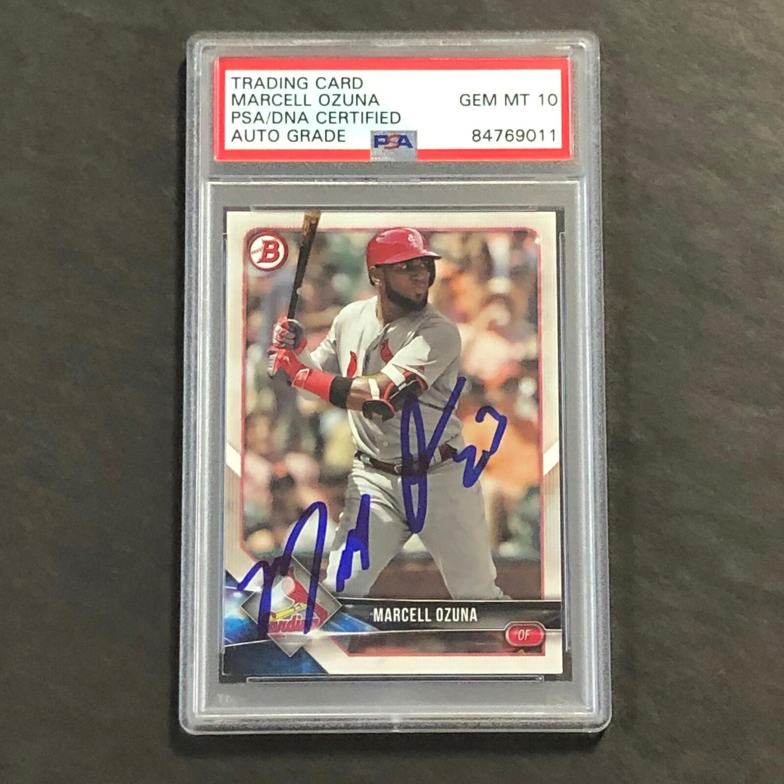 2017 TOPPS #51 Marcell Ozuna Signed Card AUTO 10 PSA Slabbed Cardinals