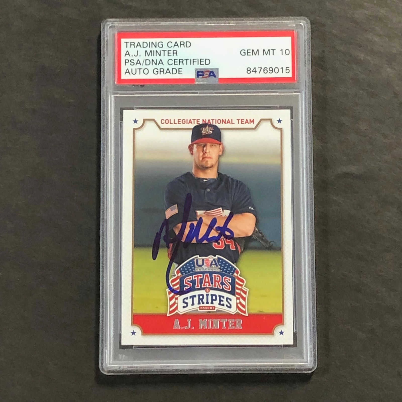 2015 Panini Stars & Stripes #2 A.J. Minter Signed Card PSA Slabbed Auto 10 Team