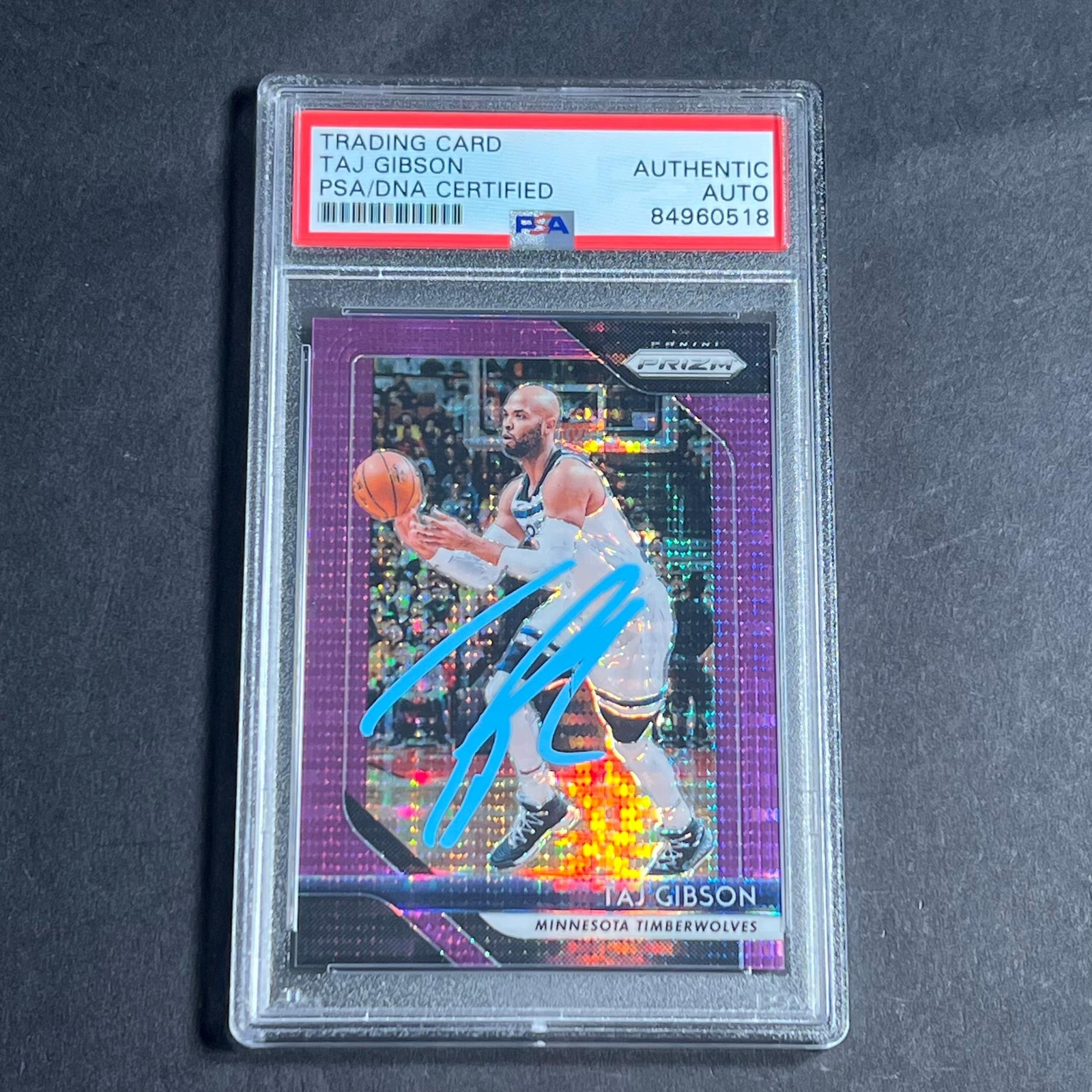 2018-19 Panini Prizm Purple NBA #97 Taj Gibson Signed Card AUTO PSA Slabbed Timb