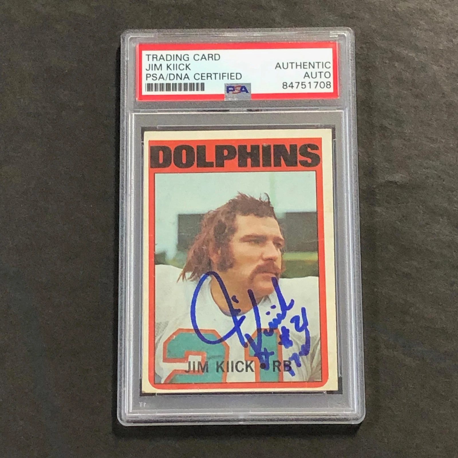 1971 NFL #9 Jim Kiick Signed Card AUTO PSA Slabbed Dolphins
