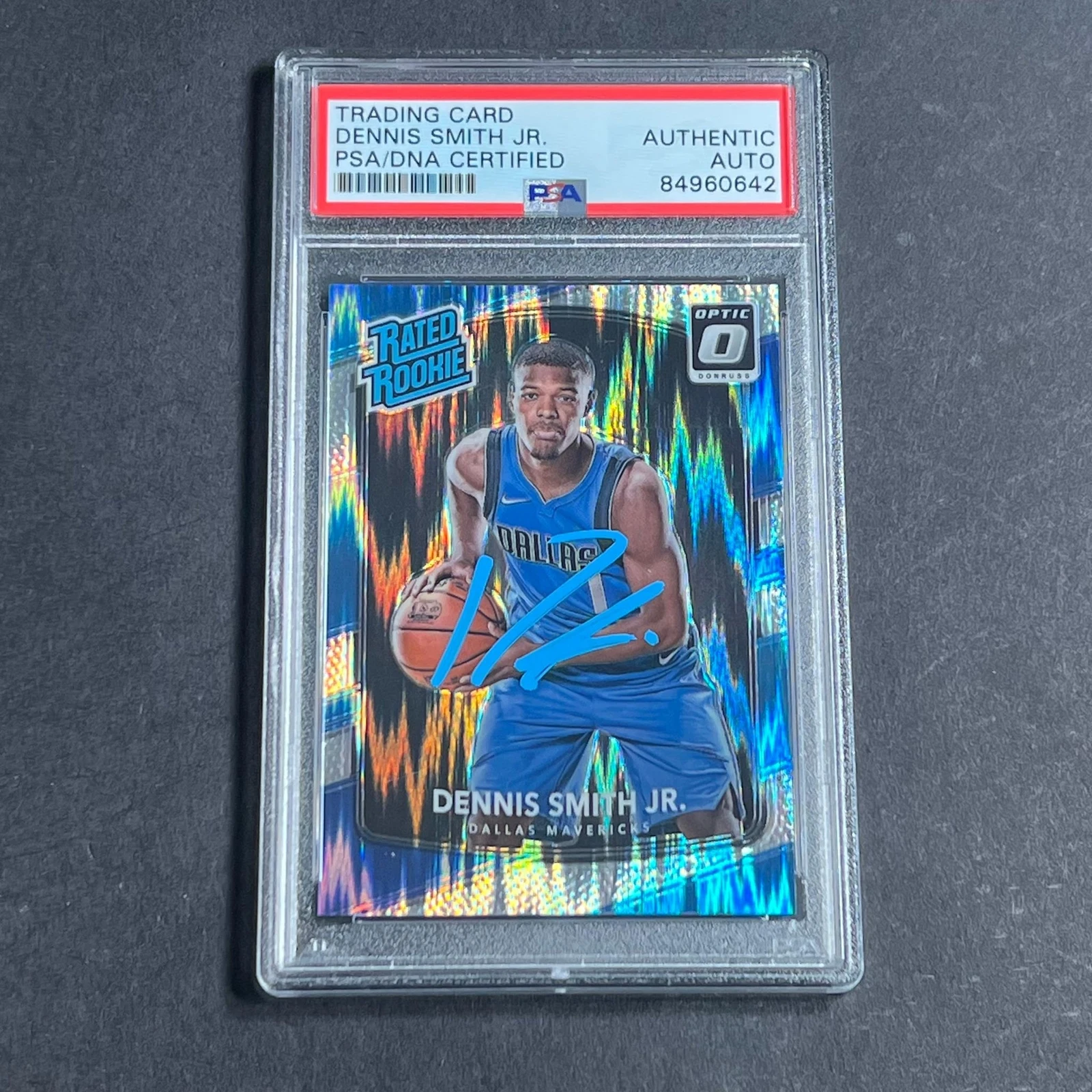 2017-18 Donruss Optic Shock #192 Dennis Smith Jr. Signed Card AUTO PSA Slabbed M