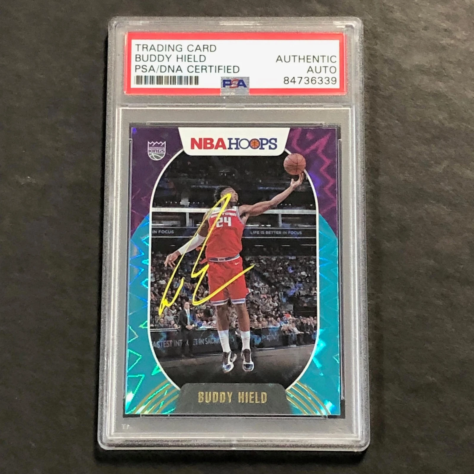 2020-21 Panini NBA Hoops #13 Buddy Hield Signed Card AUTO PSA Slabbed Kings