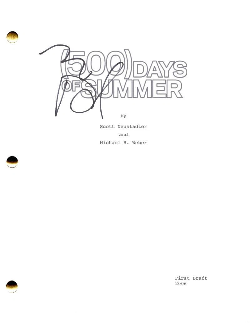 ZOOEY DESCHANEL SIGNED AUTOGRAPH 500 DAYS OF SUMMER FULL MOVIE SCRIPT SCREENPLAY COLLECTIBLE MEMORABILIA
