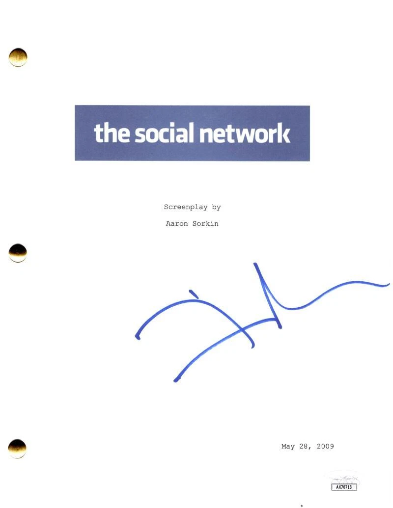 David Fincher Signed Autograph The Social Network Movie Script Screenplay w/ JSA