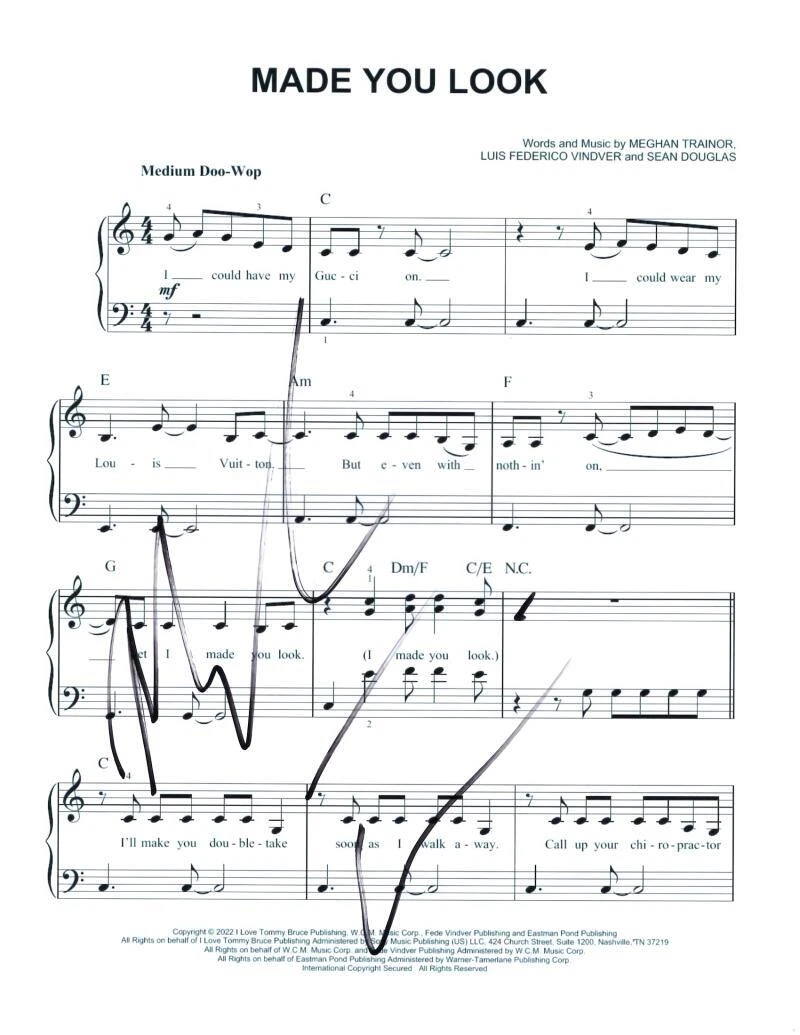Meghan Trainor Signed Autograph Made You Look Sheet Music - Title Thank You
