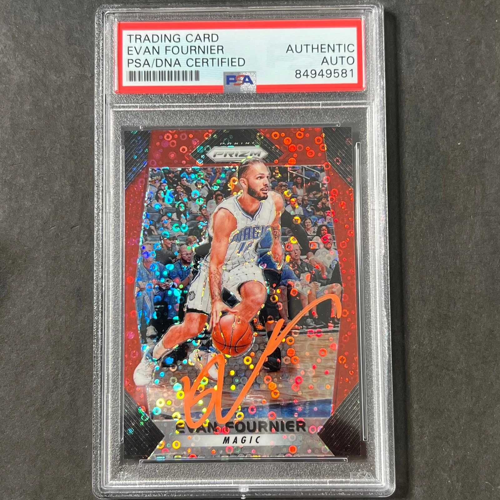 2017 Panini Prizm Cracked Ice Red #76 Evan Fournier Signed Card AUTO PSA Slabbed