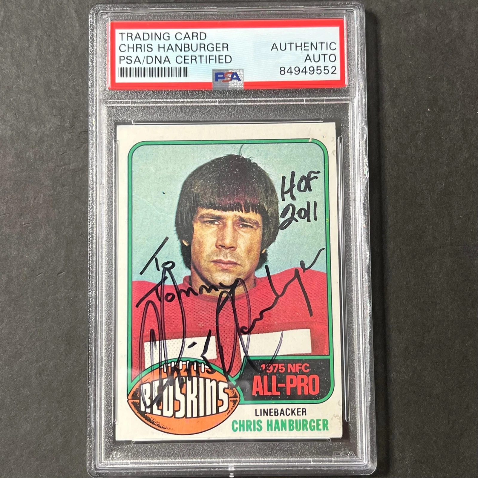 1975 TOPPS #330 CHRIS HANBURGER SIGNED CARD AUTO PSA SLABBED WASHINGTON FOOTBALL COLLECTIBLE MEMORABILIA