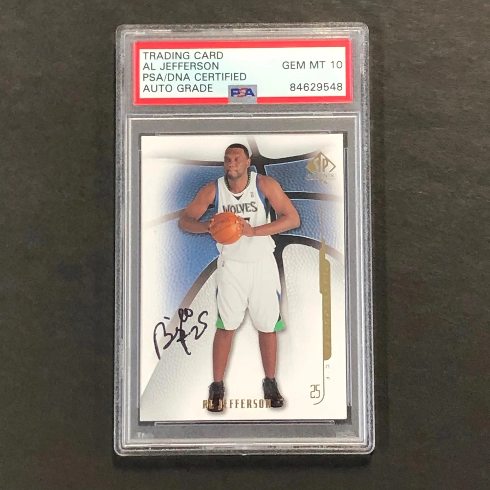 2008-09 SP Authentic #7 Al Jefferson Signed Card AUTO 10 PSA Slabbed Timberwolve