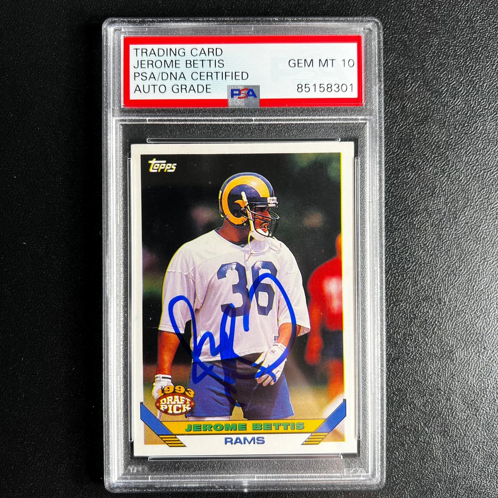 1992 Topps Draft Picks #166 Signed Card Jerome Bettis PSA Auto 10 Slabbed Rams