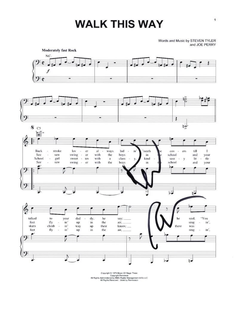 Rev Run Run-DMC Signed Autograph Walk This Way Sheet Music w/ Aerosmith