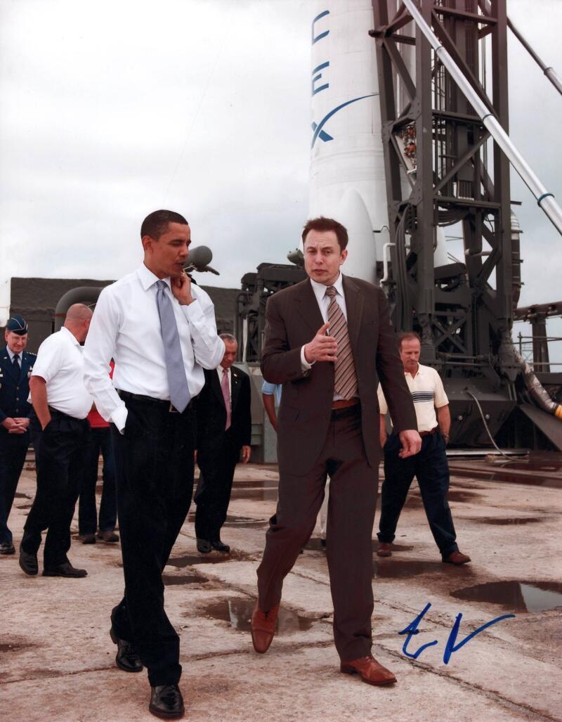 Elon Musk Signed Autograph 11x14 Photo - Tesla w/ President Barack Obama JSA COA