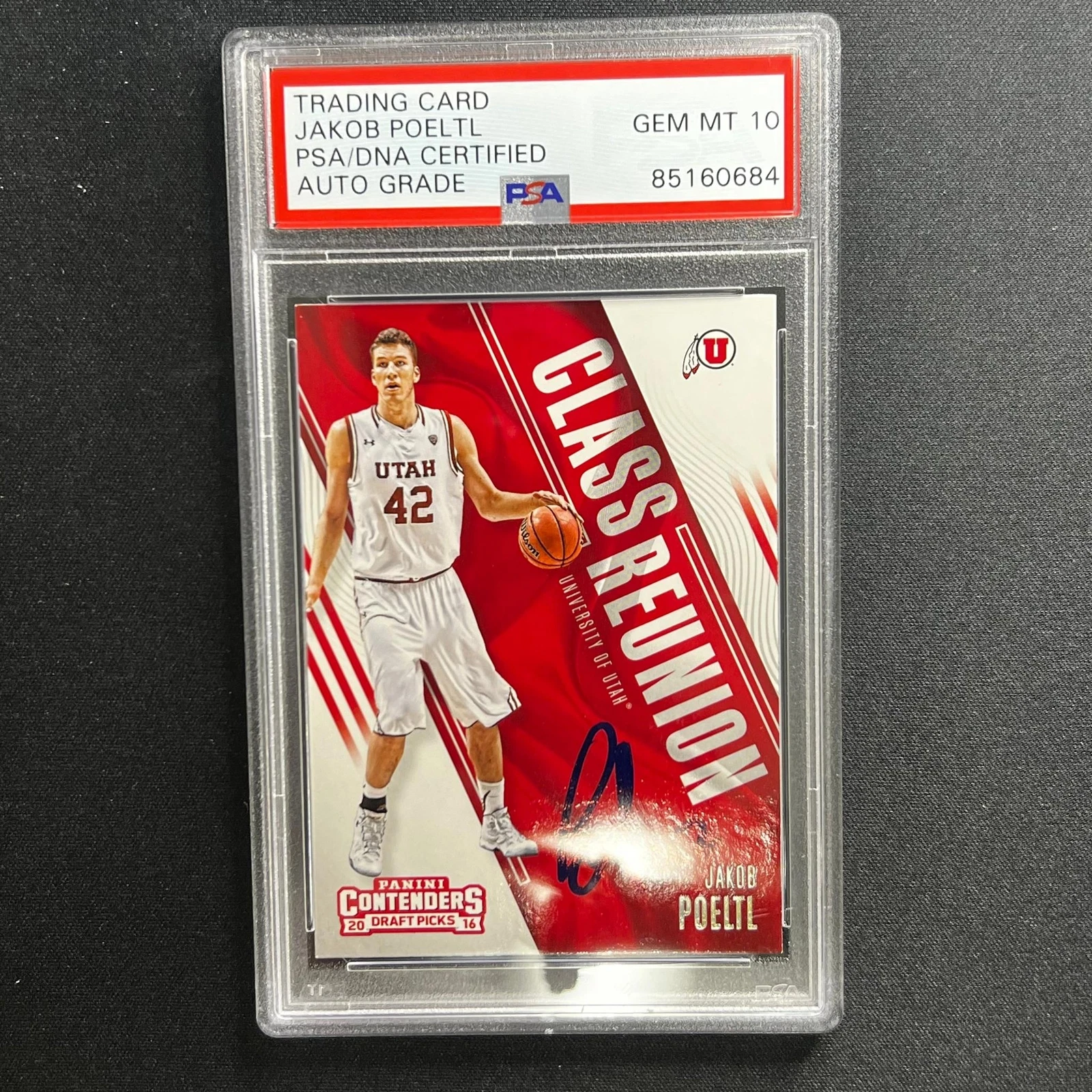 2016-17 Contenders Draft Picks Game Day #9 Jakob Poeltl Signed Card AUTO 10 PSA