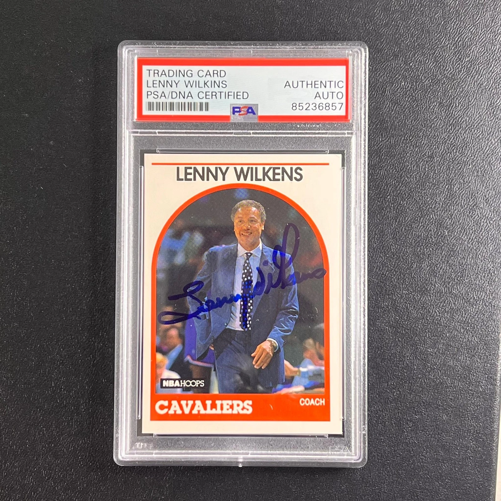 1989 NBA Hoops #216 Lenny Wilkens Signed Card Auto Grade PSA Slabbed Cavaliers