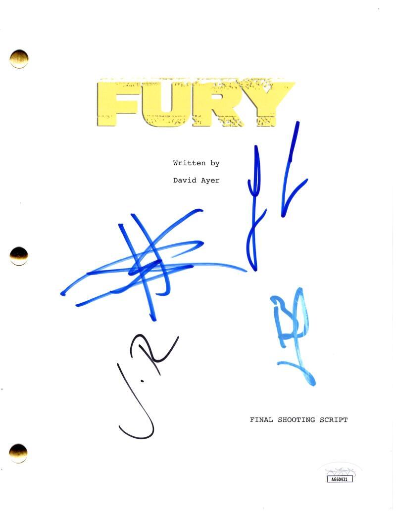 Brad Pitt Shia LaBeouf Logan Lerman & Bernthal Signed Autograph Fury Script JSA
