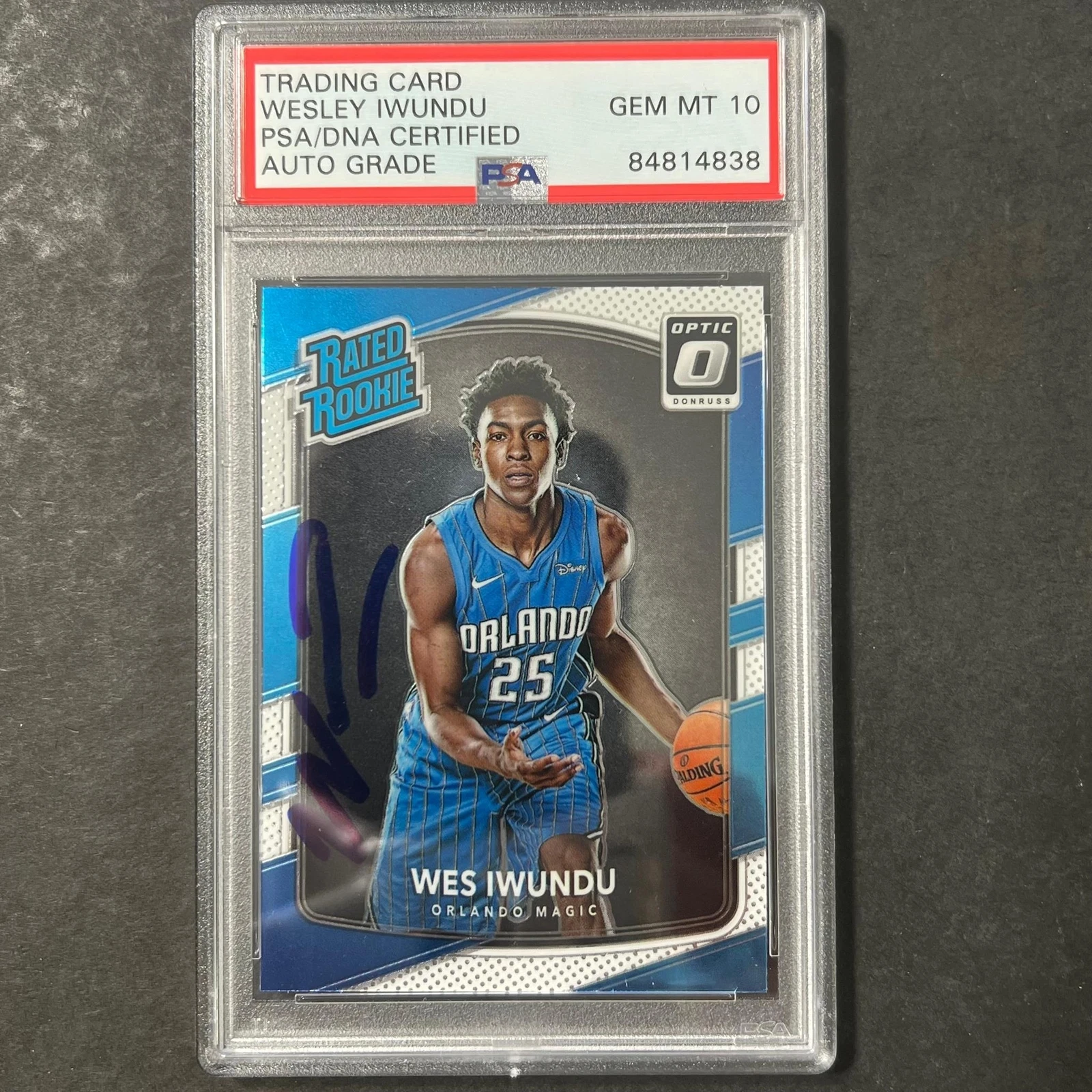 2017 Donruss Optic Rated Rookie #168 Wes Iwundu Signed Card AUTO 10 PSA/DNA Slab