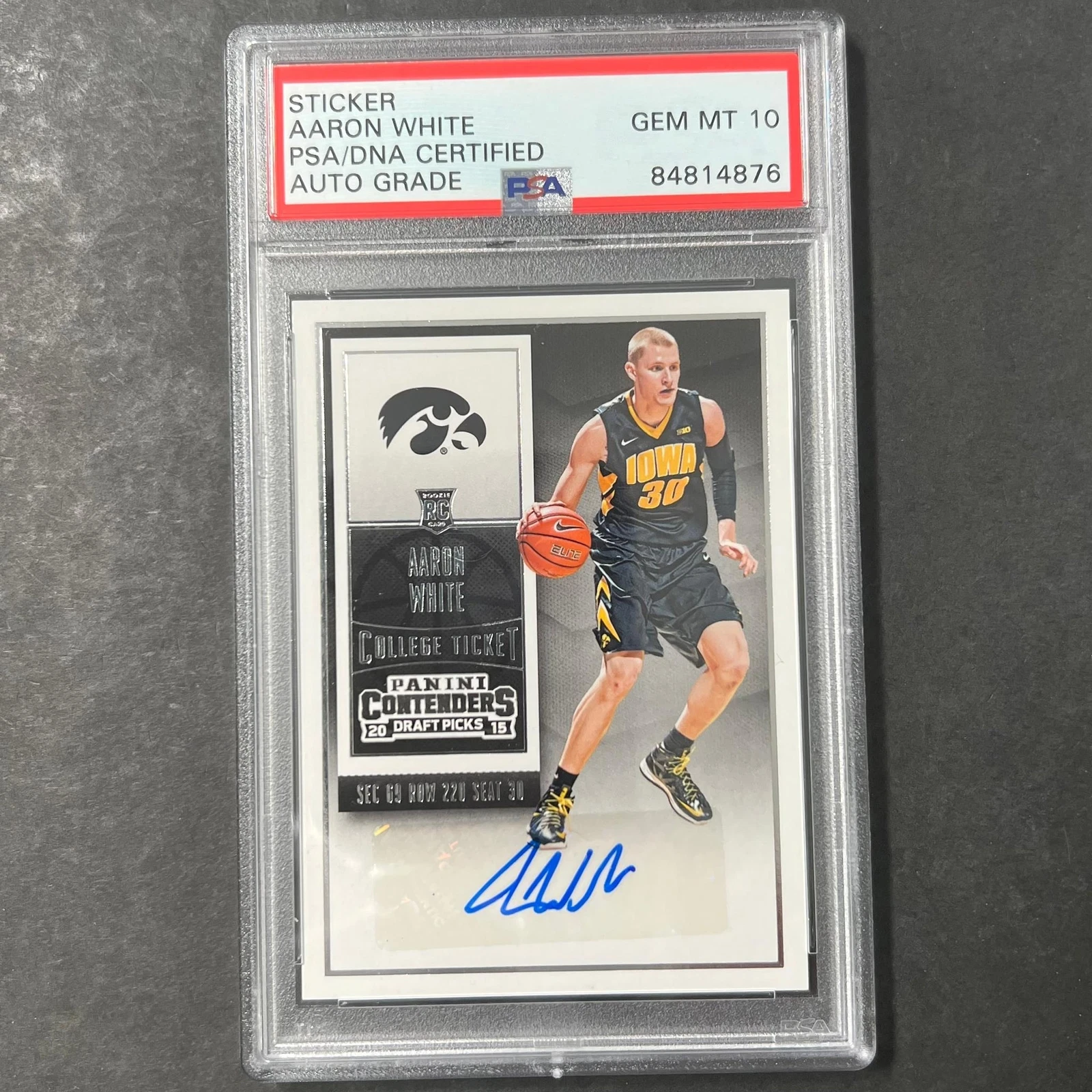 2015 Panini Contenders Draft Picks #109 Aaron White Signed Card AUTO 10 PSA Slab
