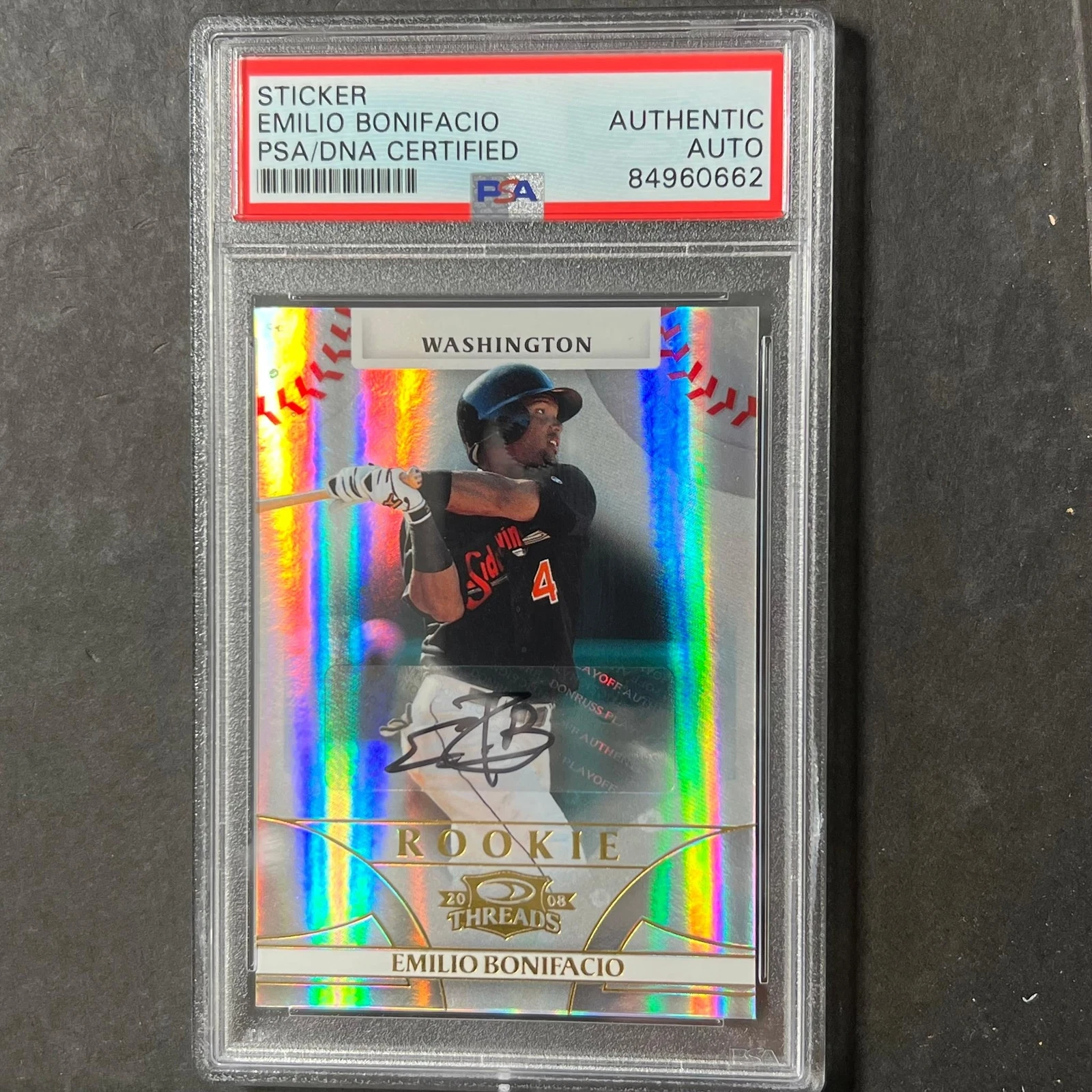 2008 Donruss Threads #101 Emilio Bonifacio Signed Card AUTO PSA Slabbed National