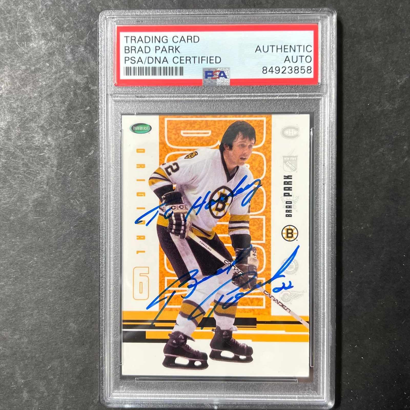 2003-04 Parkhurst Original 6 #38 Brad Park Signed Card AUTO PSA Slabbed Bruins