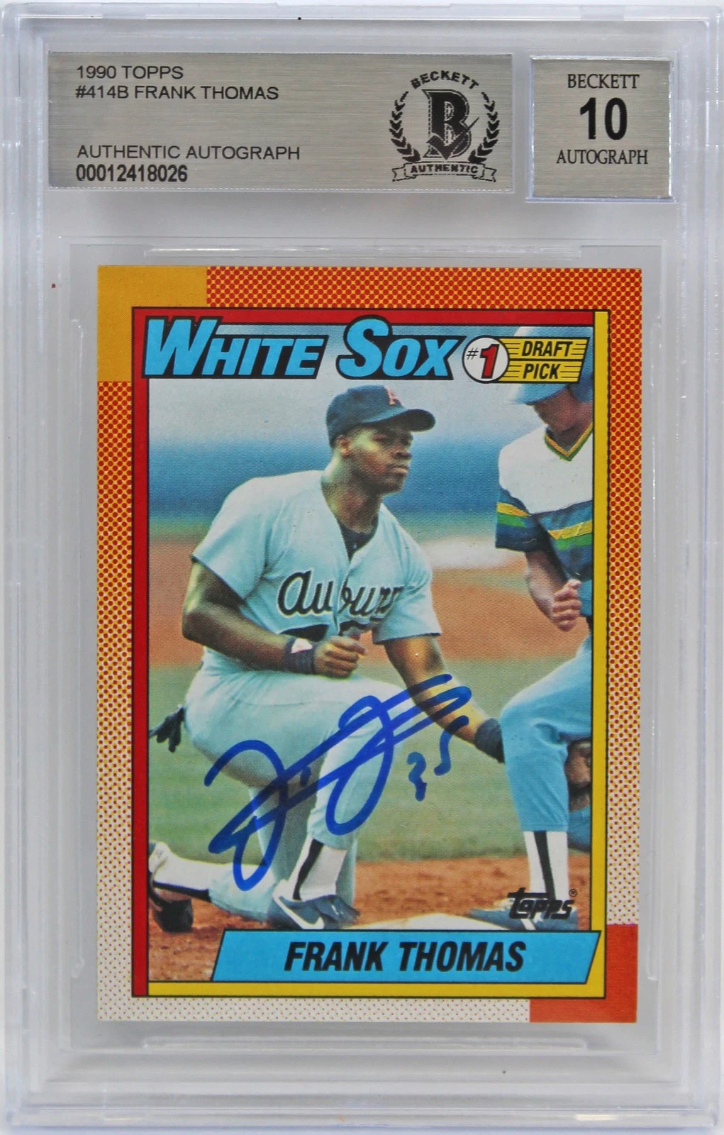 WHITE SOX FRANK THOMAS SIGNED 1990 TOPPS #414B RC CARD AUTO GRADED 10! BAS SLAB COLLECTIBLE MEMORABILIA