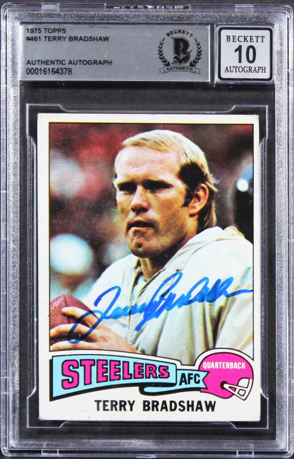 Steelers Terry Bradshaw Signed 1975 Topps #461 Card Auto 10! BAS Slabbed